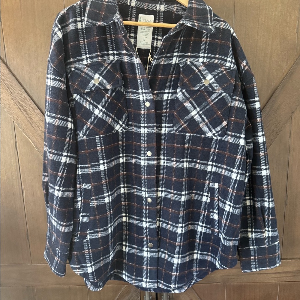 Navy Plaid Button Up Shacket XL